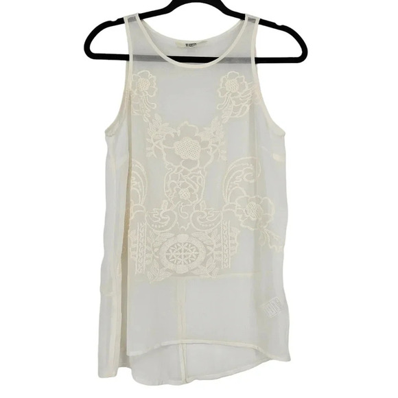 BB Dakota Tops - BB Dakota Tank Top Sheer Ivory Floral Embroidered Sleeveless Shirt